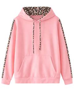 Ensemble sweat à capuche et pantalon de jogging pour femme, motif léopard rose, en polaire, avec pantalon assorti, tenue décontractée d'hiver - Product Image 1