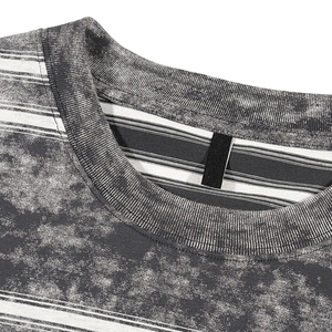 Camiseta de Hombre a la Moda, Vintage, 100% Algodón, de Alta Calidad para Impresión, Talla Grande, a Rayas, Lavada con Ácido - Product Image 3