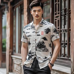 เสื้อเชิ้ตฮาวายแขนสั้นลำลองสำหรับผู้ชายเสื้อพิมพ์ลายใบไม้เขตร้อนใส่สบายมีสไตล์2025ตามสั่ง - Product Image 6