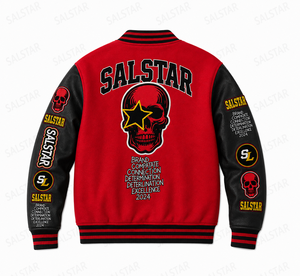 Custom Men’s Varsity Letterman <b>Jacket</b> Black & Red Skull Embroidery <b>Baseball</b> <b>Bomber</b> <b>Jacket</b> |OEM/ODM Wholesale Manufacturer - Product Image 4