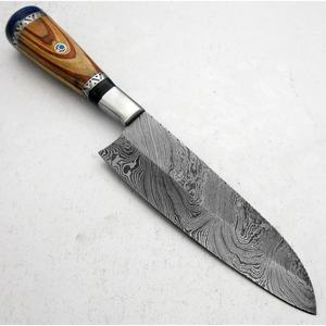 Cuchillo de Chef de Acero de Damasco de 13 Pulgadas Hecho a Mano por Ahmad Fabric con Funda de Cuero y Mango Hermoso Personalizable - Product Image 1