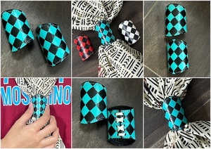2026 Trending Boho Turquoise Checkered Hand <b>Tooled</b> Genuine Cowhide <b>Leather</b> Scarf Slide Western Designer Scarf Holder for Cowgirl - Product Image 3