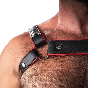 <b>Mens</b> Hunter Leather <b>Harness</b> Red Adjustable Shoulder Straps Premium Leather Club Wear Body <b>Harness</b> - Product Image 6