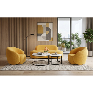Conjunto de Sofá Amarillo Moderno con Mesa de Centro Redonda, Diseño Minimalista para Sala de Estar - Product Image 2
