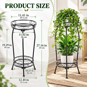 Soporte Moderno de Metal Negro de 2 Niveles para Plantas, Soporte Redondo para Macetas, Decorativo para Interiores, Exteriores, Jardín, Balcón, Patio - Product Image 2