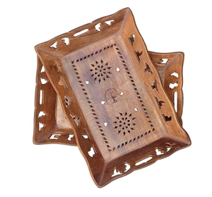 Bandeja de Madera Artesanal Tayyab de Moda, Diseño de Hojas Impresas, Rectangular, Vintage, Decorativa, Color y Tamaño Personalizables - Product Image 1