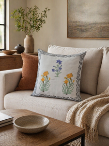 Multicolor Flower Motif Cushion <b>Cover</b> Hand Block Printed Cotton Decorative Pillow Case <b>for</b> <b>Sofa</b> Decor - Product Image 5