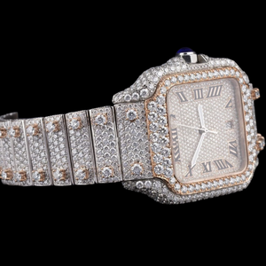 Reloj de Hombre de Moda con Esfera Cuadrada de Diamantes Moissanite de Alta Calidad en Dos Tonos, Totalmente Cubierto de Piedras, con Números Romanos y Movimiento de Cuarzo - Product Image 6