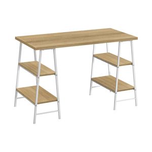 Bureau d'ordinateur contemporain moderne de 48 po de long pour le bureau à domicile avec étagères de rangement en métal blanc et poste de travail en stratifié naturel - Product Image 2