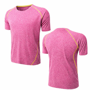 Wholesale High Quality knitted custom pink with yellow trim summer Cotton T <b>Shirts</b> Short Sleeve Breathable gym workout tshirt - Product Image 1