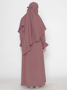 Elegant Dusty Rose Long Sleeve Maxi Abaya Featuring Pleated Front Detailing and Ruffled Cuffs Modest Islamic Everyday Dress - Product Image 2
