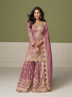Setelan Sharara Hijau Bordir Pakaian Tradisional India Dupatta V Neck Palazzo untuk Pesta Pernikahan Musim Panas, Semi, Dingin, dan Salsa