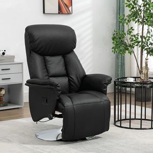 Adjustable PU Leather Swivel Recliner <b>Chair</b> with Steel Base Black; <b>Padded</b> Arms Footrest and Handle Mechanism Sponge Filled - Product Image 2
