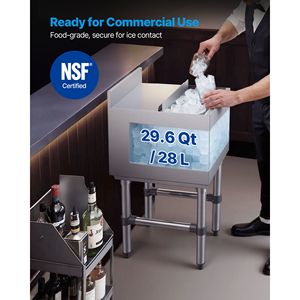 Contenitore per Ghiaccio Commerciale in Acciaio Inox con Coperchio Scorrevole, Capacità Massima 29.6 Qt, 12 X 19 X 33 Pollici, per Bevande e Portabottiglie - Product Image 2