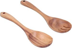Premium Handmade FAIZA CRAFT Acacia Wood 5-Piece Sustainable Cutlery Set <b>Mirrored</b> Steel Shine Spoons Dishwasher <b>Microwave</b> Safe - Product Image 5