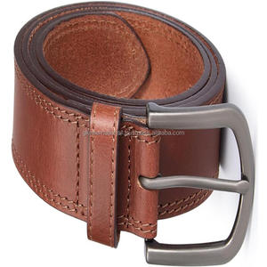 Customized Logo Classic Black Premium Leather Casual belt for <b>men</b> with <b>string</b> edge stitching and Matt Silver brass buckle - Product Image 4