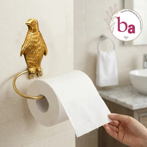 Porte-papier toilette mural en laiton Ba Gold Penguin, design moderne, fait main, étanche, accessoire de salle de bain original - Product Image 3