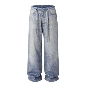 Jean unisexe ample et tendance avec strass, coupe droite et large, style streetwear, confortable et élégant - Product Image 5