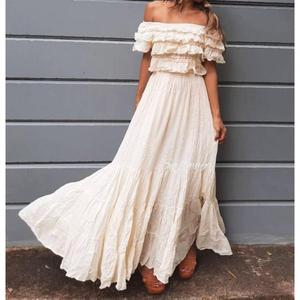 Boho Ruffled Ball Gown <b>Wedding</b> <b>Dress</b> Cotton Off-Shoulder Maxi <b>Maternity</b> Beach <b>Wedding</b> <b>Dress</b> - Product Image 2