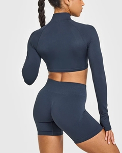 Veste de yoga pour femme haut de gamme, coupe ajustée, entièrement zippée, col montant, avec passe-pouces, respirante, pour le voyage et la course, effet ventre plat - Product Image 2