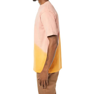 T-shirt décontracté d'été pour homme en coton à col rond et manches courtes, color block rose et jaune, personnalisable avec logo OEM ODM, vente en gros - Product Image 4