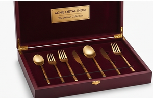 Juego de cubiertos facetados en oro mate, de acero inoxidable con acabado PVD en oro mate, para comedor moderno, cocina, fiestas y restaurantes. - Product Image 4