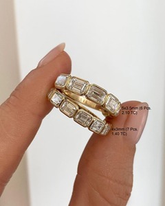 Emerald Cut Lab Grown <b>Diamond</b> 14K Solid Yellow Gold Bezel Set Half Eternity Minimalist IGI Certified Wedding <b>Ring</b> - Product Image 6