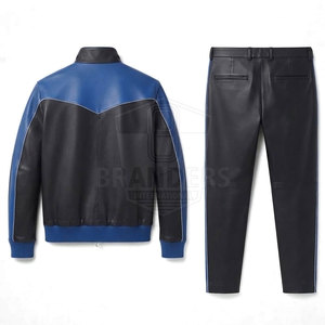 Men Genuine Leather Two Piece Tracksuit Set <b>Zip</b> <b>Up</b> <b>Jacket</b> And Matching Trousers Contemporary Casual Fashion Wear - Product Image 2