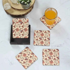 Handmade Wood Meena Printed Florals Coaster Set <b>Trivets</b> Handmade Washable Standard Quality Manufactured by blossom craft india - Product Image 5