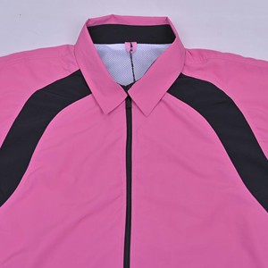 <b>Mens</b> Pink Black Color Blocking Zipper Sporty Short Sleeve Shirt <b>Jacket</b> Quick Dry Polyester <b>Summer</b> Casual Top with Custom Logo - Product Image 3