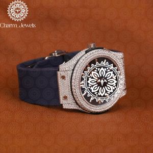 Charm_Jewels Luxury Women's <b>Diamond</b> <b>Watch</b> 42mm Round Analog Quartz Stainless Steel Case Fabric Band - Product Image 1