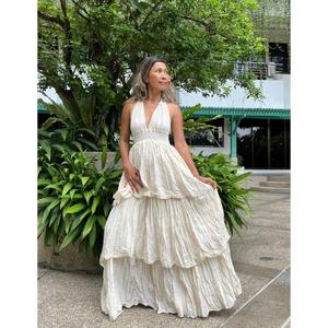 Vestido de Novia Premium con Volantes, Vestido de Novia Blanco, Vestido Maxi Bohemio con Capas, Vestido Maxi con Volantes para Embarazadas, Vestido de Novia con Escote en V Profundo - Product Image 1