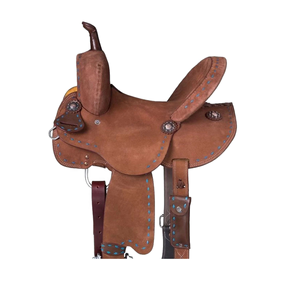 Conjunto de aparejos de cuero occidental repujado a mano con trenzado turquesa para montura de caballo de placer, senderismo y barril, acabado rugoso - Product Image 2