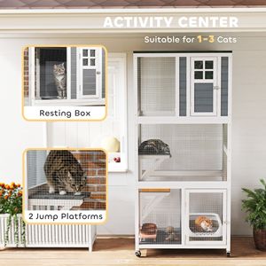 Casa per gatti all'aperto protezione contro le intemperie tetto grande Kitten 2 piattaforme porta in legno 36 \ "L gatto condominio 2 ruote condominio di riposo - Product Image 4