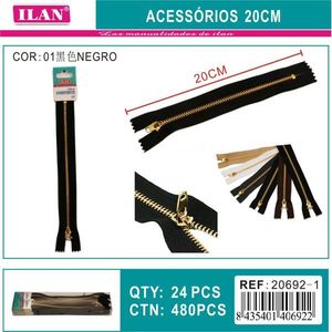 Cremallera Ilan negra de 20 cm con dientes metálicos para ropa y bolsos - Product Image 3