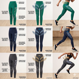 Ashi Sportbekleidung Damen High-Rise Reithose Grün Slim Fit Silikon-Print Schnelltrocknend Atmungsaktiv Antibakteriell - Product Image 3