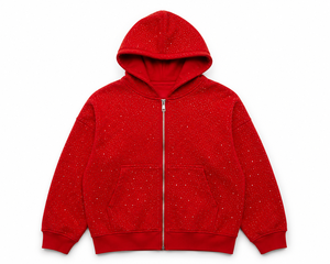 Sudadera con capucha y cremallera completa personalizada con pedrería para hombre, corte regular, estilo urbano, forro polar 100% algodón prémium, ecológica, de lujo para invierno - Product Image 1
