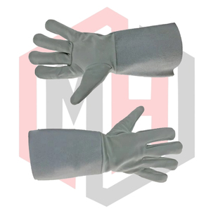 Gants de soudage TIG gris, résistants à la chaleur, en cuir lisse, gants de travail robustes en cuir de vachette, épaisseur 11 oz, anti-coupure - Product Image 6