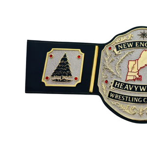 Cintura da Campione di Wrestling New England Heavyweight, Qualità Premium, Cinghia Nera con Placche Oro e Rosso con Motivi Albero e Faro - Product Image 3