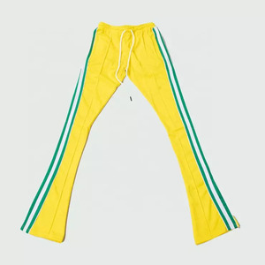 Pantalon évasé pour hommes avec rayures vertes et blanches, taille élastique avec cordon de serrage, vêtements de sport décontractés d'été - Product Image 1