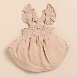 Organic Muslin Sleeveless Frill Top with Bloomer <b>Set</b> Premium Quality Latte + Oatmeal Baby Clothing - Product Image 2