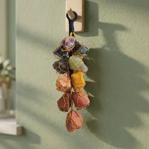 Décoration murale en cristal naturel des sept chakras, Nazar Battu, enroulé de fil doré, pour entrée de maison, bureau, vente en gros - Product Image 3