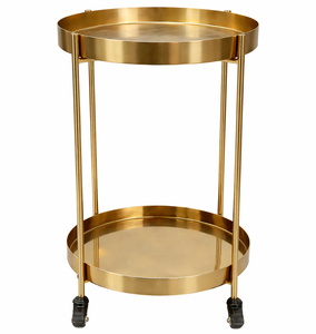 Carrito de Bar Redondo Dorado de Lujo, Carrito de Servicio Rodante de Dos Niveles, Bandeja Metálica, Mesa Auxiliar con Ruedas, Moderno, para Hogar, Hotel, Restaurante - Product Image 4
