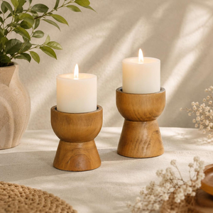 Candelabros de Madera Rústicos Estilo Farmhouse, Portavelas Decorativos de Madera, Centro de Mesa Vintage - Product Image 1