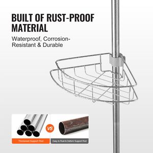 Barra Telescopica Multifunzionale per Doccia 56-114 Pollici, Alta Resistenza, Vassoio Portaoggetti Angolare in Plastica Antiruggine - Product Image 5