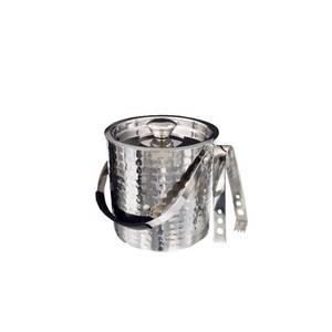 Seau à glace en acier inoxydable martelé avec couvercle et pinces, double paroi isolée, pour vin et champagne, vente en gros - Product Image 1