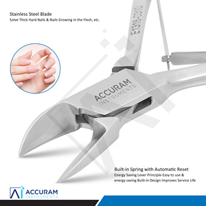 Accuram Coupe-ongles robuste et pince à cuticules, à mâchoires larges et affûtées en acier inoxydable, avec verrouillage arrière, pour podologie - Product Image 3