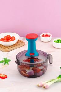 Picadora Manual de Alimentos con Recipiente Transparente, Mango Azul y Rojo, Cuchillas Portátiles de Acero Inoxidable, Apta para Lavavajillas, para Ajo - Product Image 3