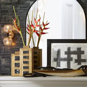 Coastal Iron Tabletop Vase with <b>Black</b> Mosaic Inlays Handmade Eco-Friendly Metal for Interior Design Christmas - Product Image 6
