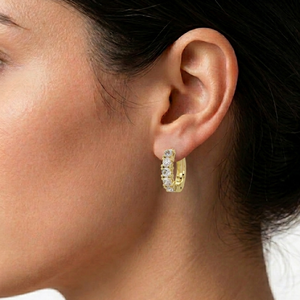 Modern luxury Huggie Hoop Earrings Shared Prong Diamond Earring 3mm Round Brilliant Cut Lab Grown diamond Bridal Diamond Earring - Product Image 3